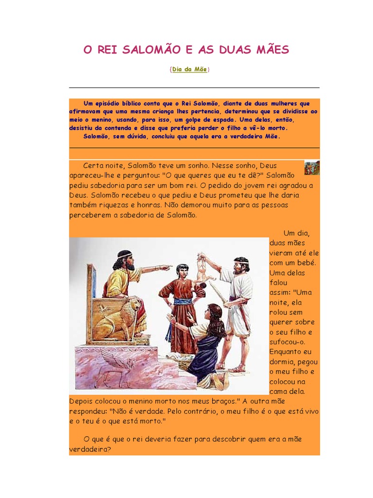 Salomão e as Duas Mães: Sabedoria e Justiça | PDF