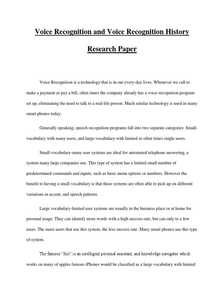 Voice Recognition and Voice Recognition History Research Paper | PDF ...