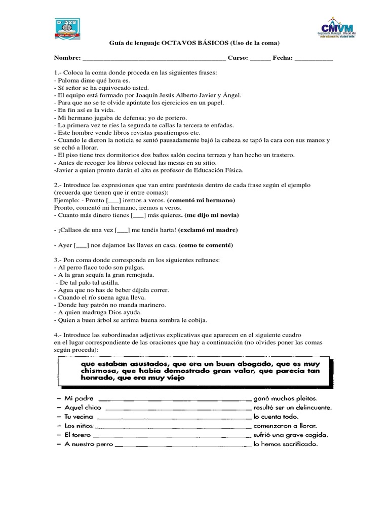 Ejercicios sobre el uso de la coma | PDF