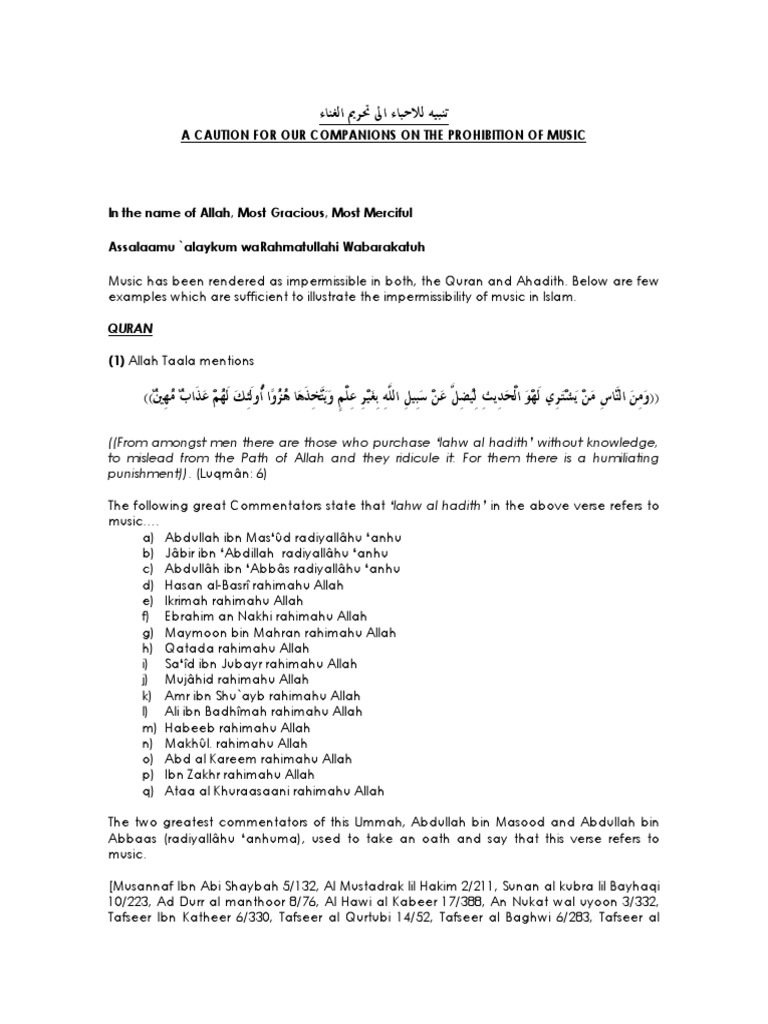 Music in Islam Banu Hashim Hadith