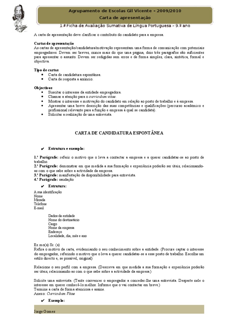 A carta de apresentação deve clarificar o contributo do candidato para