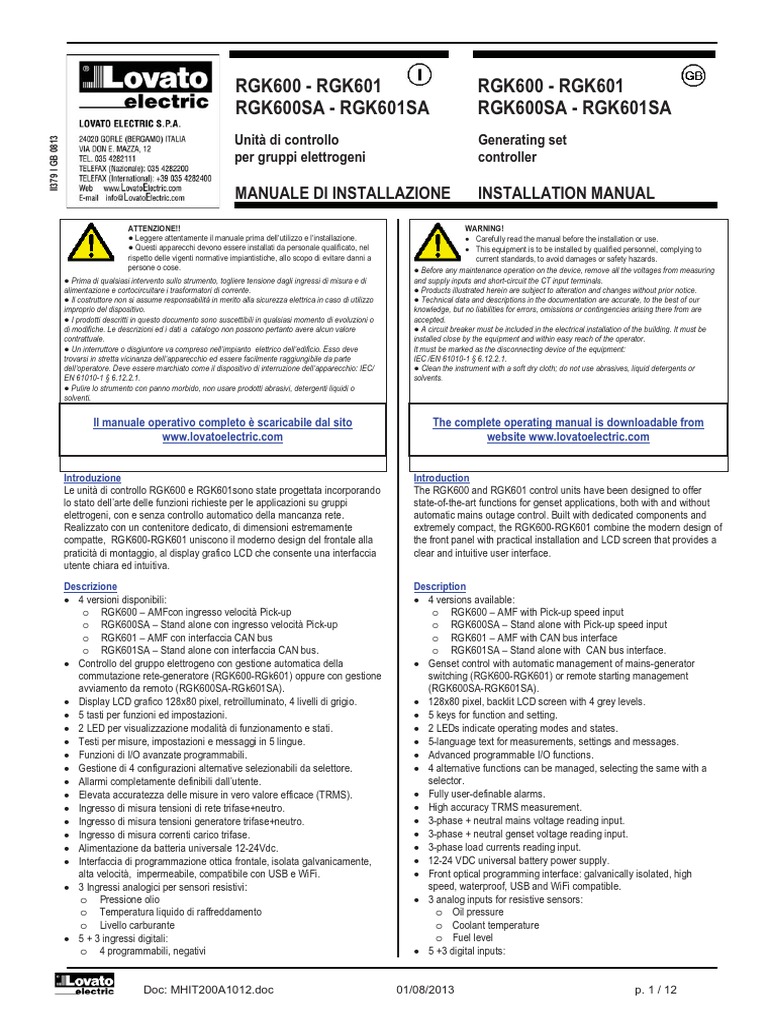 Lovato RGK600 Controller Manual | PDF