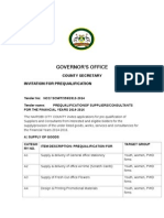 GOVERNOR'S OFFICE COUNTY SECRETARYInvitatation For Prequalification of Suppliers 2014 2015-1