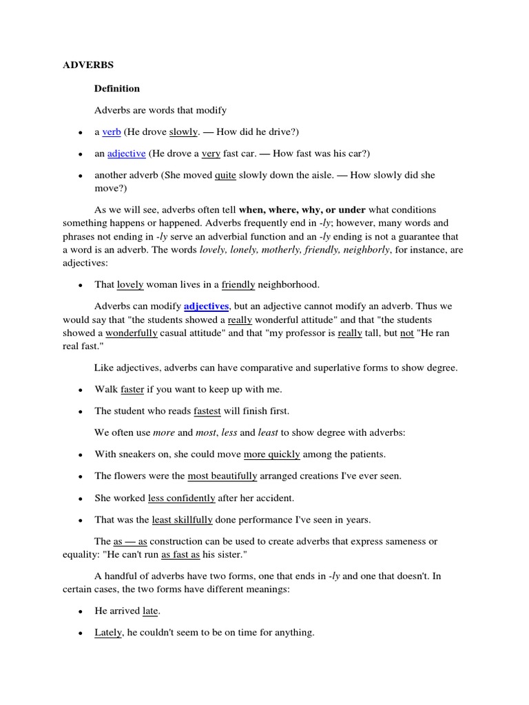 Understanding Adverbs: Types and Usage | PDF | Adverb | Adjective
