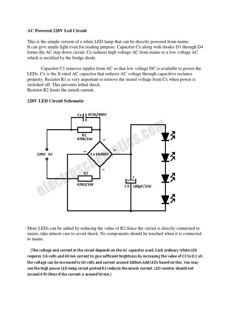 AC Powered 220V Led Circuit Capacitor Electrical Network