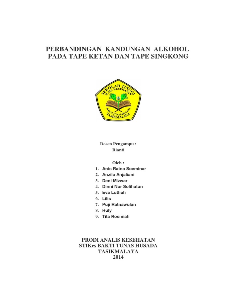 Perbandingan Kandungan Etanol Pada Tape Ketan Dan Tape Singkong