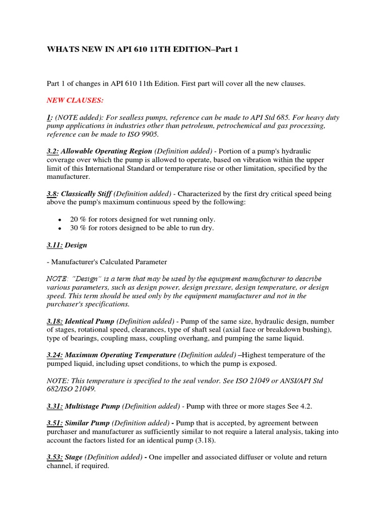 Changes in API 610 11th Edition | PDF | Pipe (Fluid Conveyance) | Pump