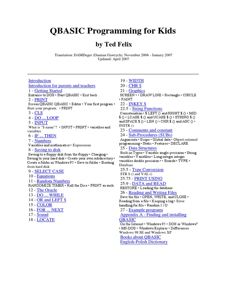 QBASIC Programming For Kids | PDF | Basic | Microsoft Windows