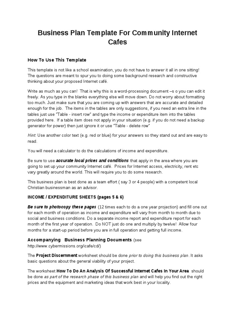 Business Plan Template For Community Cafes PDF