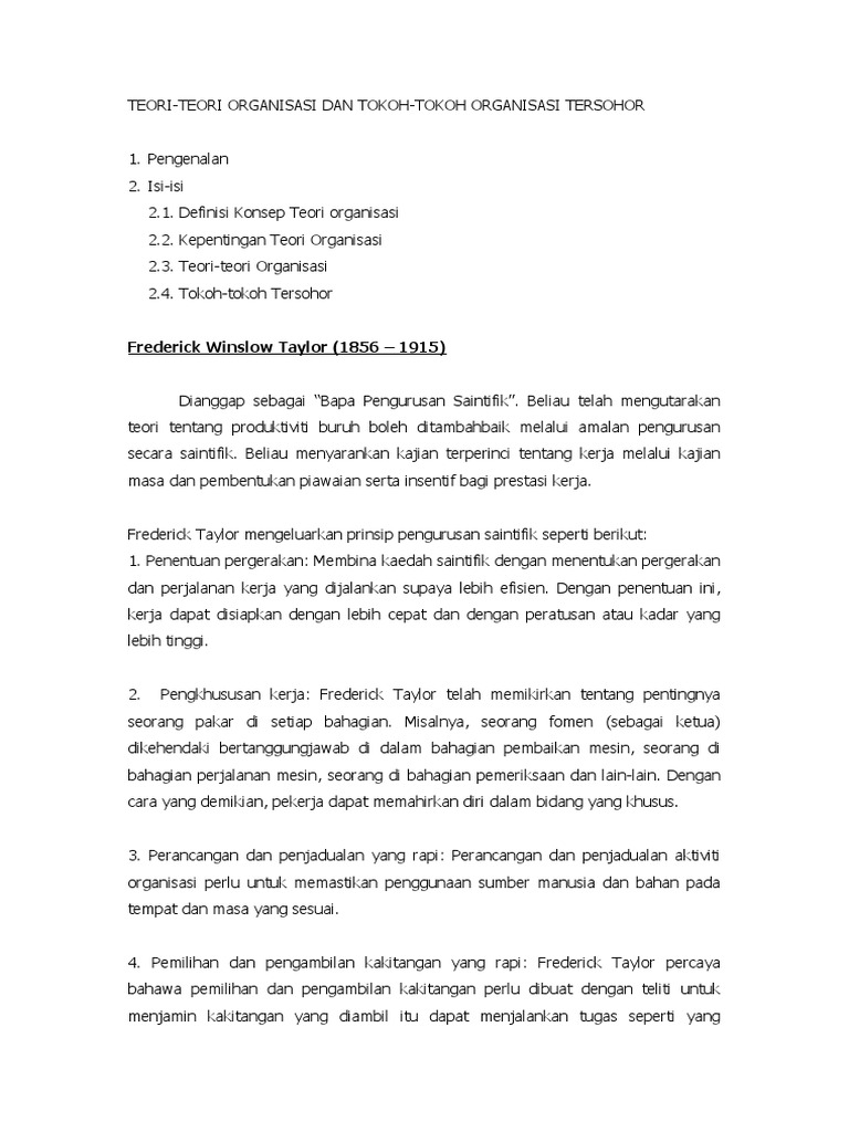 Teori Organisasi Dan Tokoh Organisasi Pdf