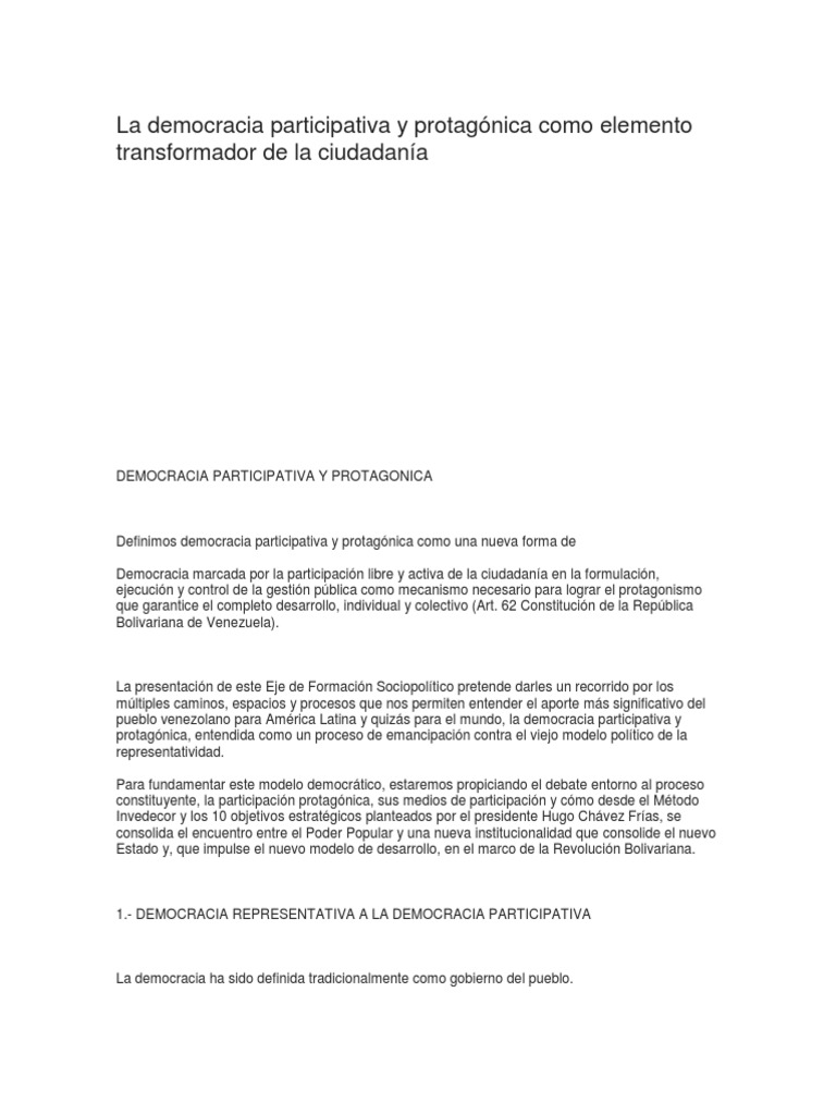 Democracia Participativa y Protagónica | PDF | Democracia | Ideologías ...