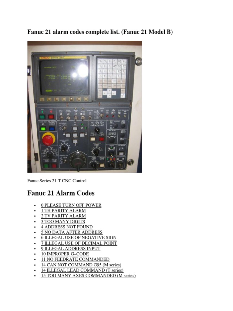 Fanuc 21 Alarm Codes Complete List | PDF