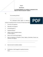 Form V (See Rule 8) Application For New Licence/Renewal of Licence To Engage in The Business of Private Security Agency