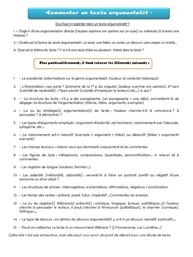 Methode D Analyse D Un Texte Argumentatif Pdf