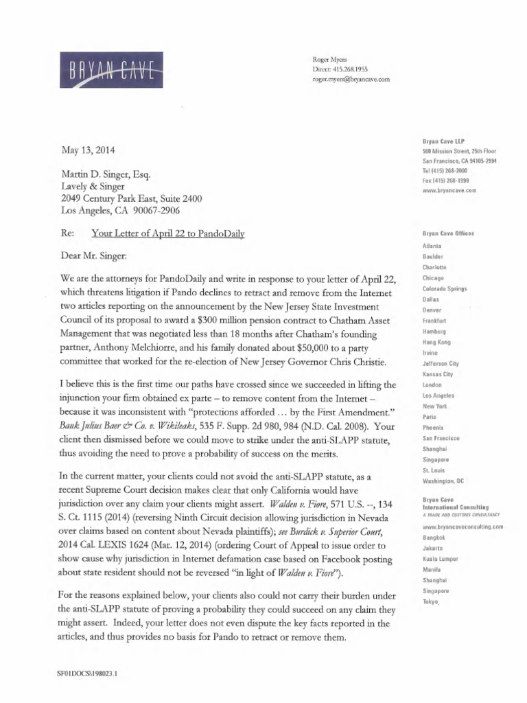 Letter To Marty Singer