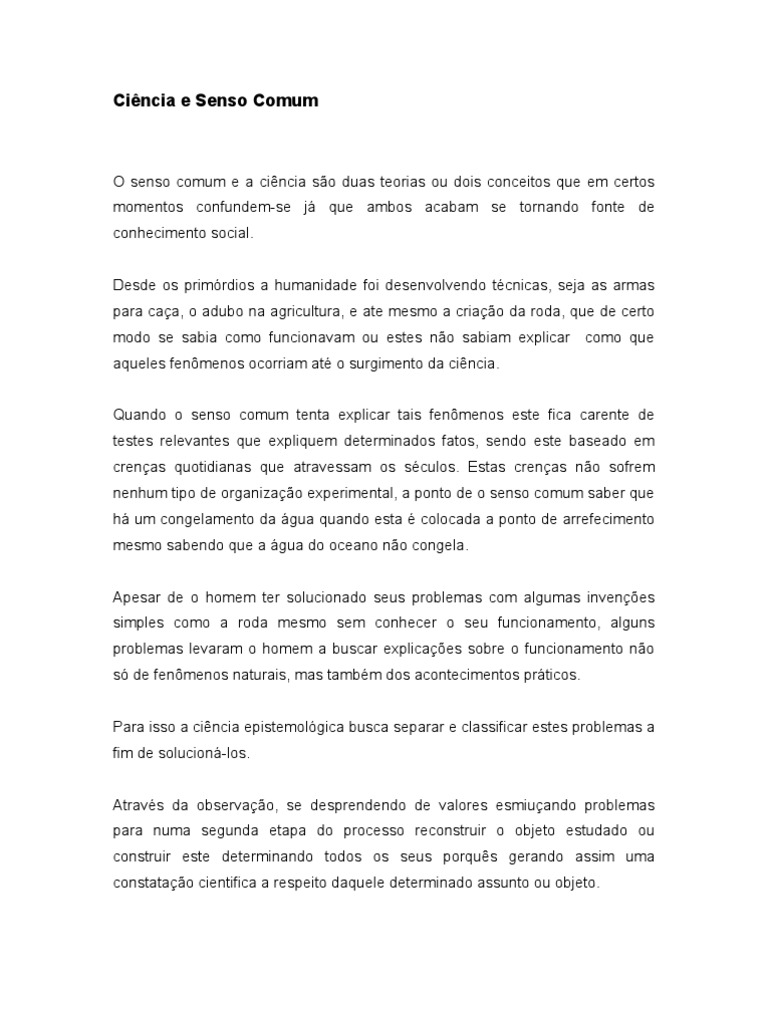 Ciência e Senso Comum | PDF | Science | Conhecimento
