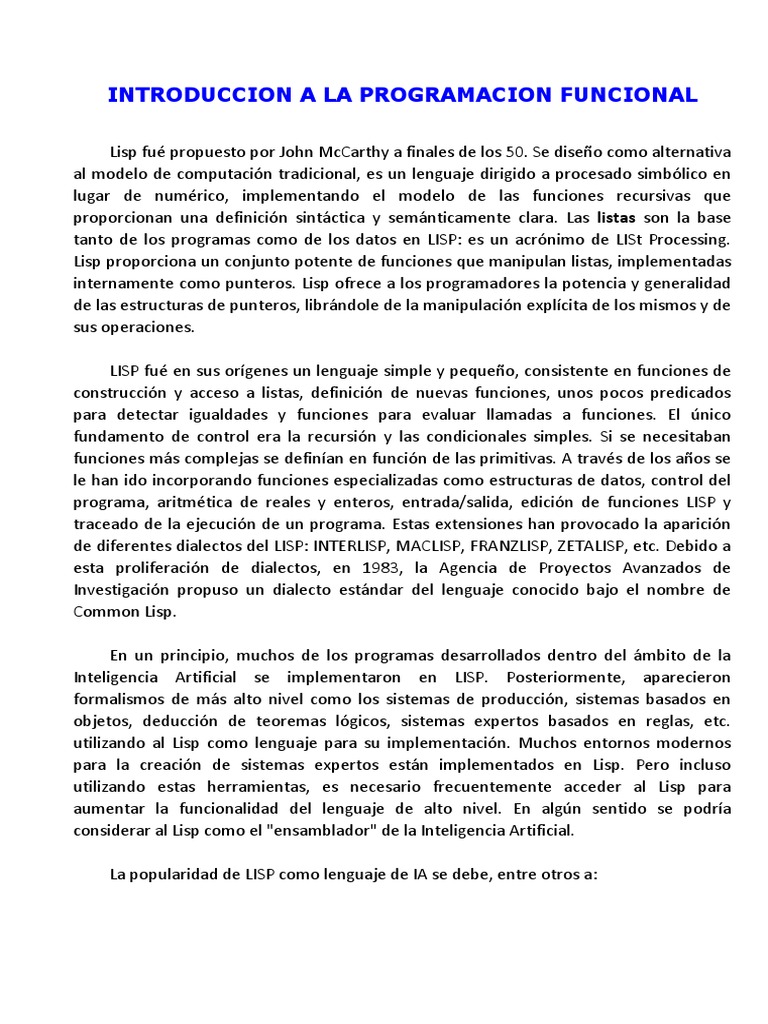 Introducción a Lisp y Programación Funcional | PDF | Lenguaje de ...