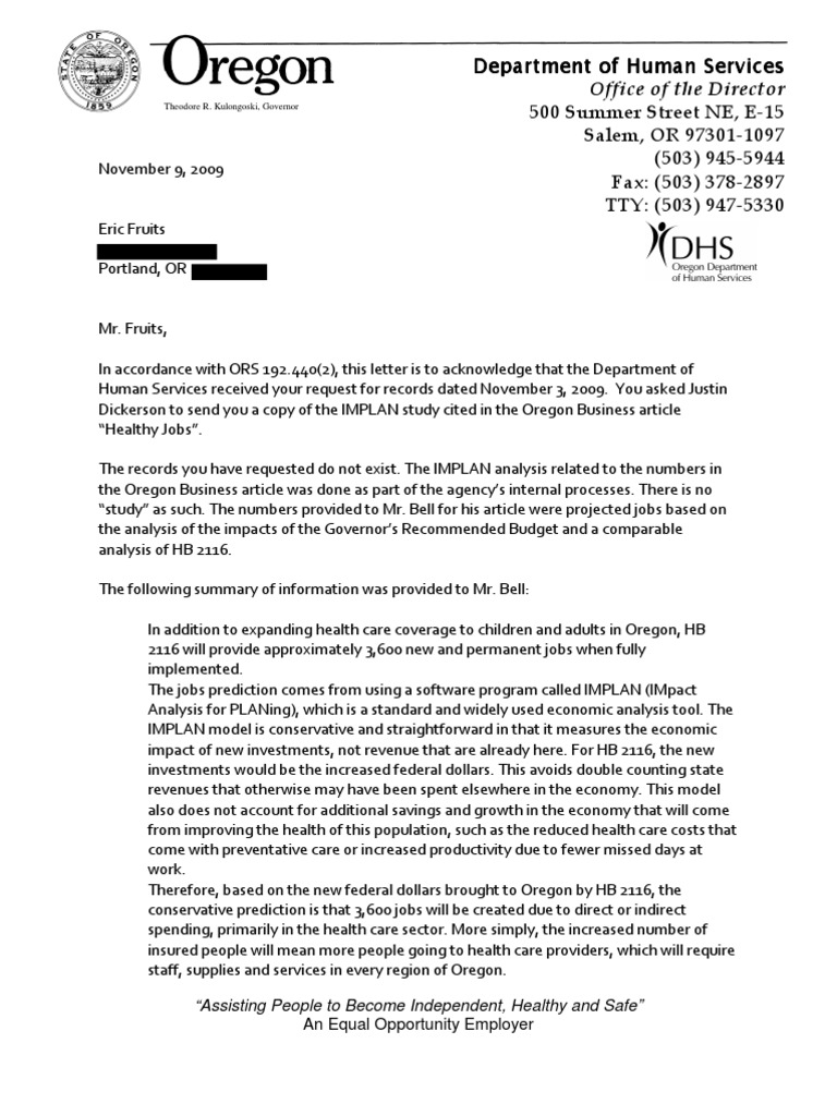 Oregon DHS Estimates of Economic Impacts of HB 2116 | PDF | Preventive ...