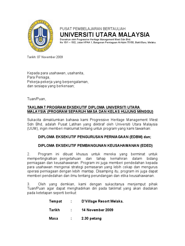 Surat Jemputan Taklimat UUM