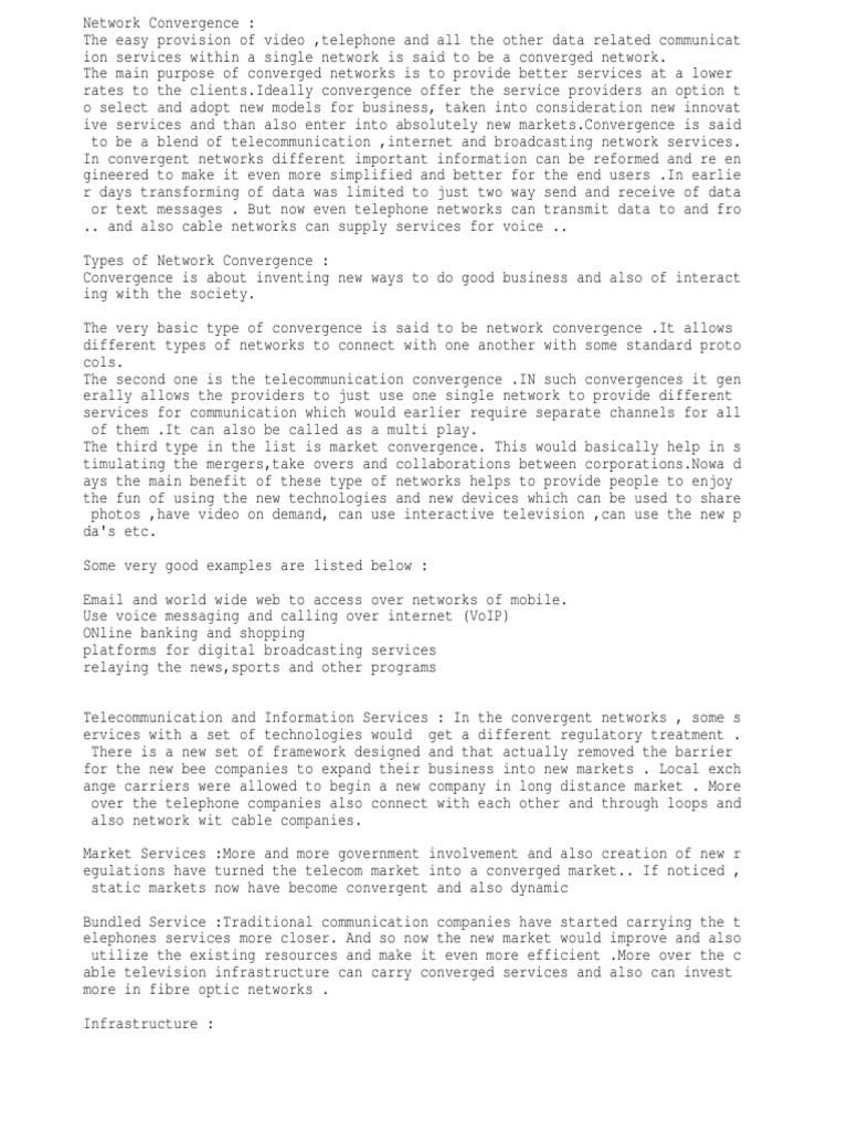 Network Convergence and Types of Network Convergence PDF Technological Convergence