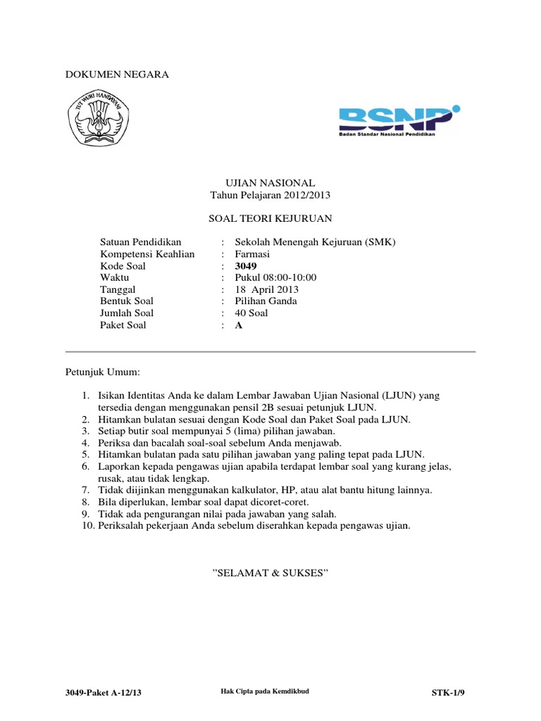 Soal Un Farmasi 2021 Pengetahuan Sekolah