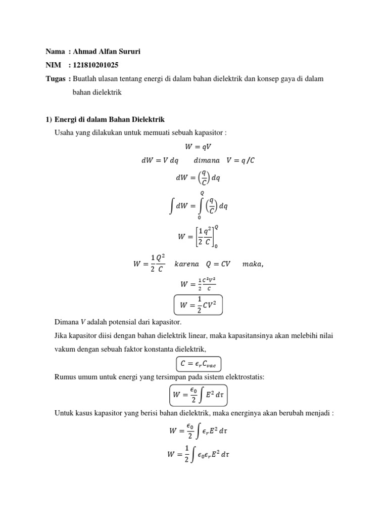 Ulasan Energi Dan Gaya Di Dalam Bahan Dielektrik
