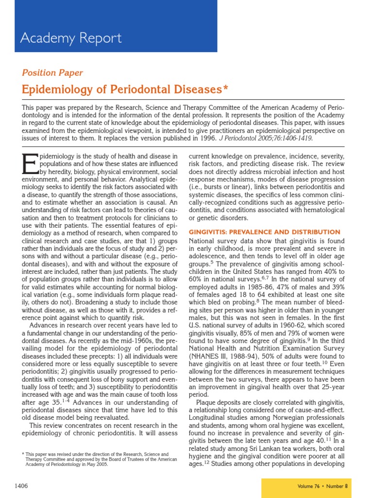 Epidemiology of Periodontal Diseases | PDF | Oral Hygiene | Epidemiology