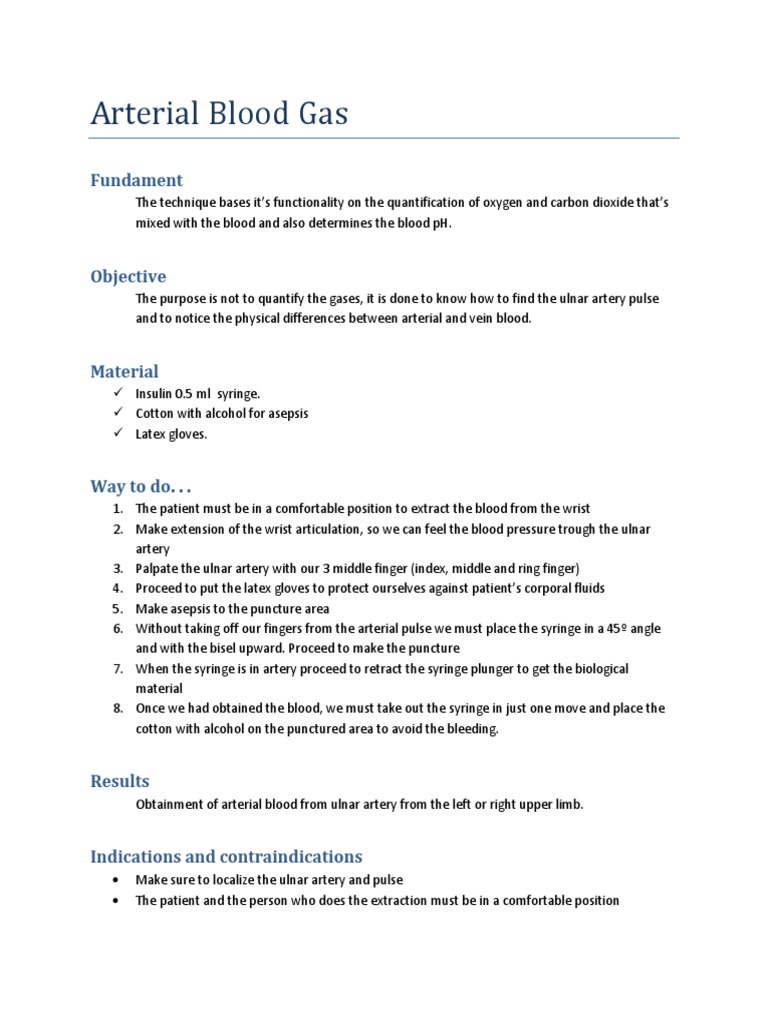Arterial Blood Gas | PDF