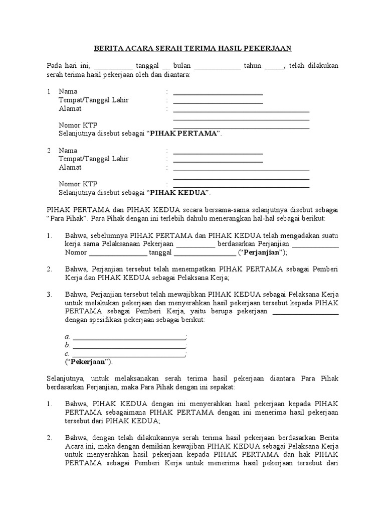 Contoh Berita Acara Serah Terima Pekerjaan Contoh Berita Acara Serah Terima Pekerjaan