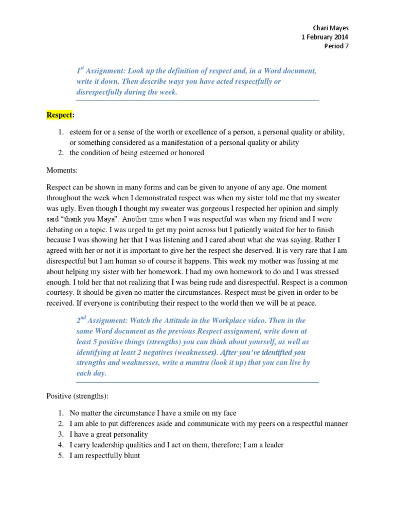 Respect and Self-Reflection Insights | PDF | Psychological Concepts ...