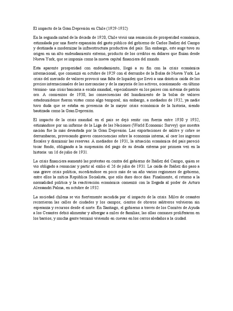 Efectos de la Gran Depresión en Chile | PDF | Gran depresion | Ciencias ...