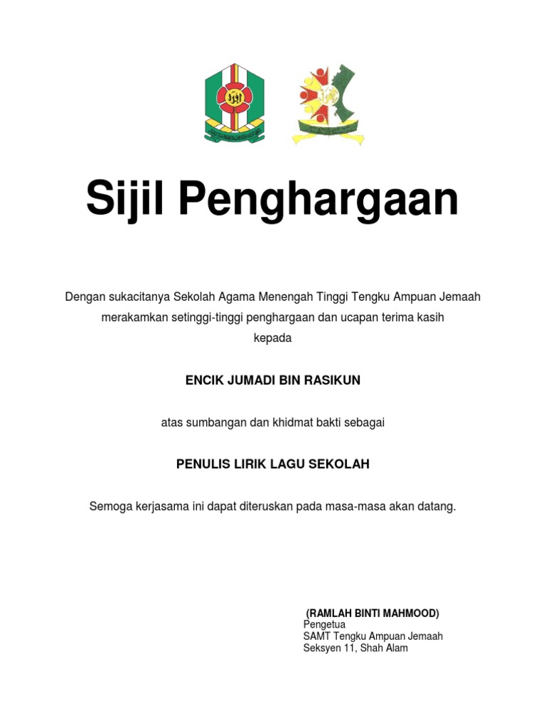Sijil Penghargaan Pibg Pdf