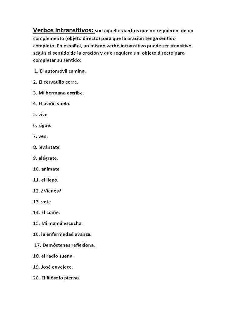 Verbos Intransitivos y Transitivos | PDF | Verbo | Sintaxis, image size:768x1024