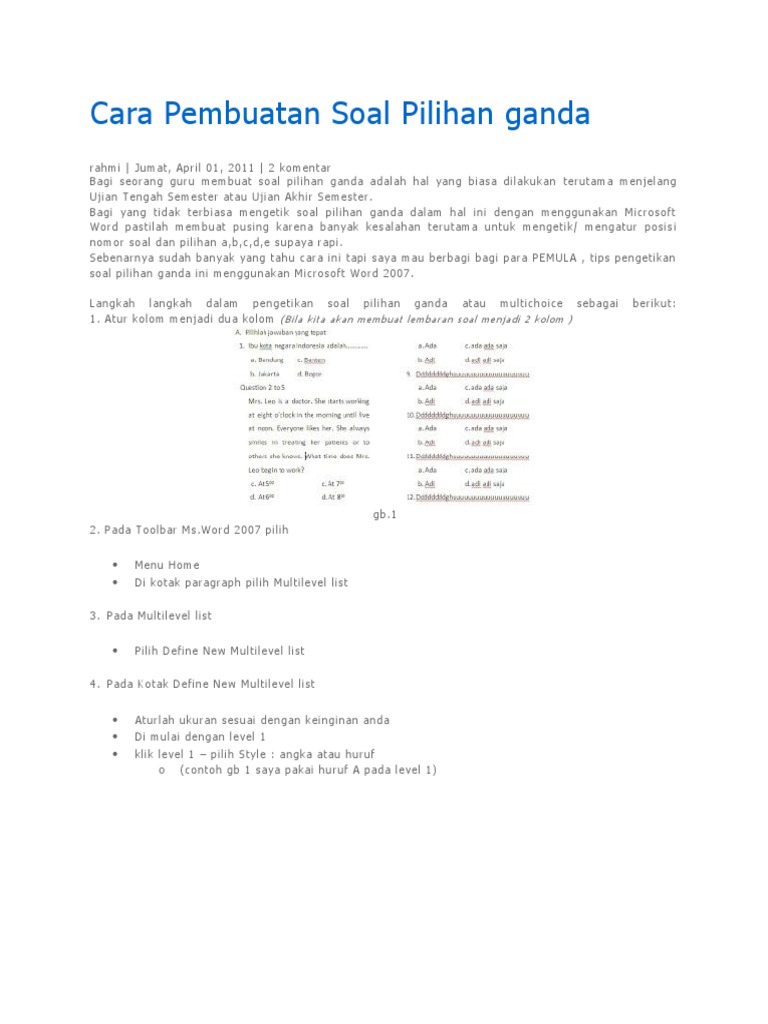 Cara Membuat Soal Pilihan Ganda Di Word 2007 Dunia Sosial