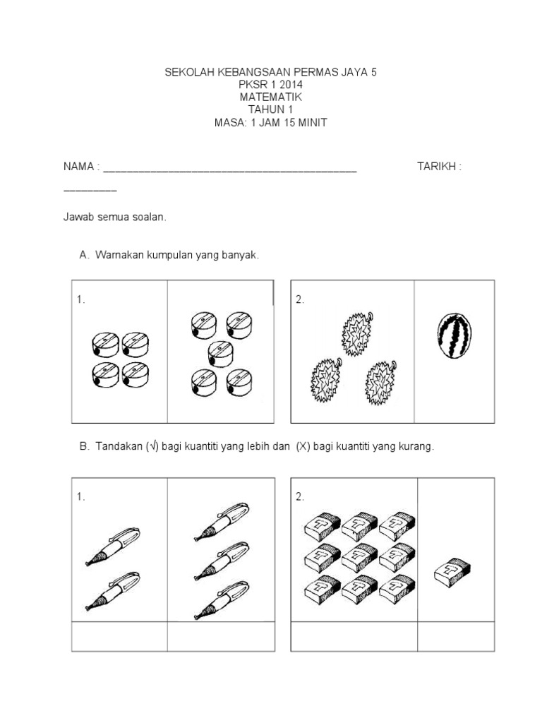 Ujian Matematik Tahun 1