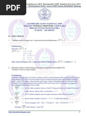 Soal Dan Pembahasan Osn Matematika Smp Tingkat Provinsi 2014