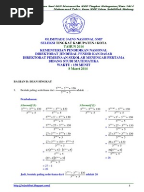Soal Dan Pembahasan Osn Matematika Smp Tingkat Kota 2014 Bagian B
