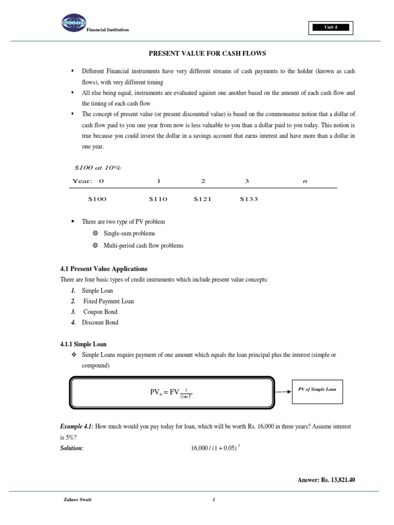 Unit # 4 Present Value For Cash Flows | PDF | Present Value | Discounting