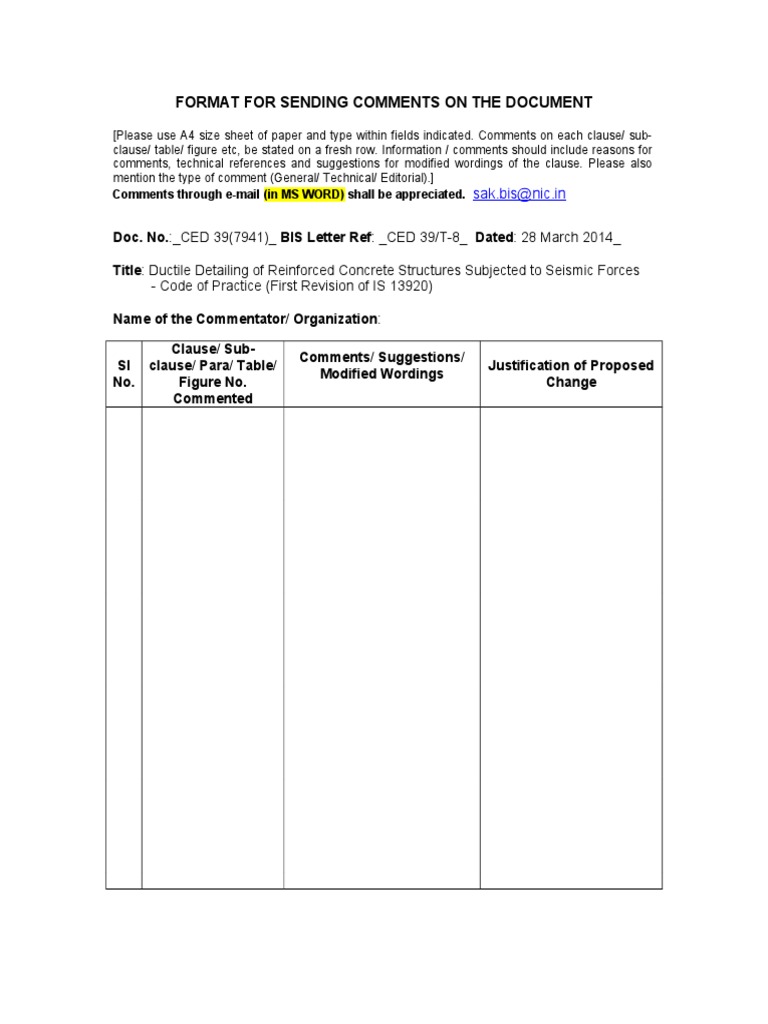 Format For Comments Is 13920 107 | PDF