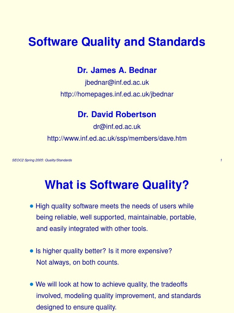 Software Quality and Standards | PDF