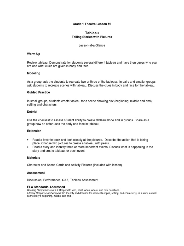 Tableau Drama: Storytelling in Theatre | PDF | Educational Assessment ...