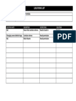 Locations List: Location Shots Description Restrictions Solutions