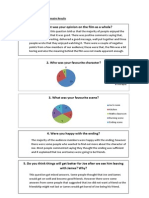 Audience Feedback Questionnaire Results