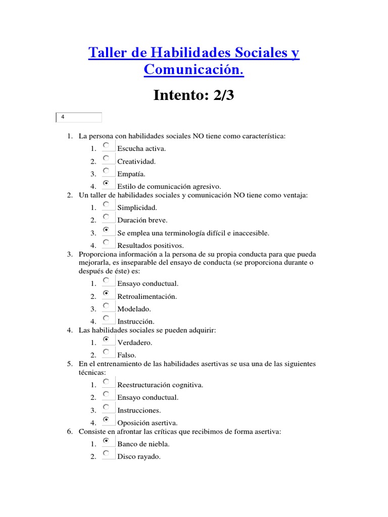 Taller de Habilidades Sociales y Comunicación | PDF | Habilidades ...