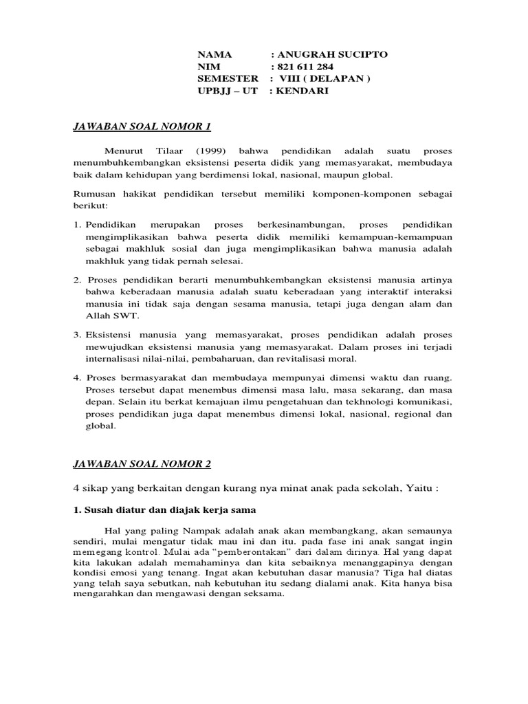 Tugas Tuton 1 Pdgk 4403 Pendidikan Anak Di Sd