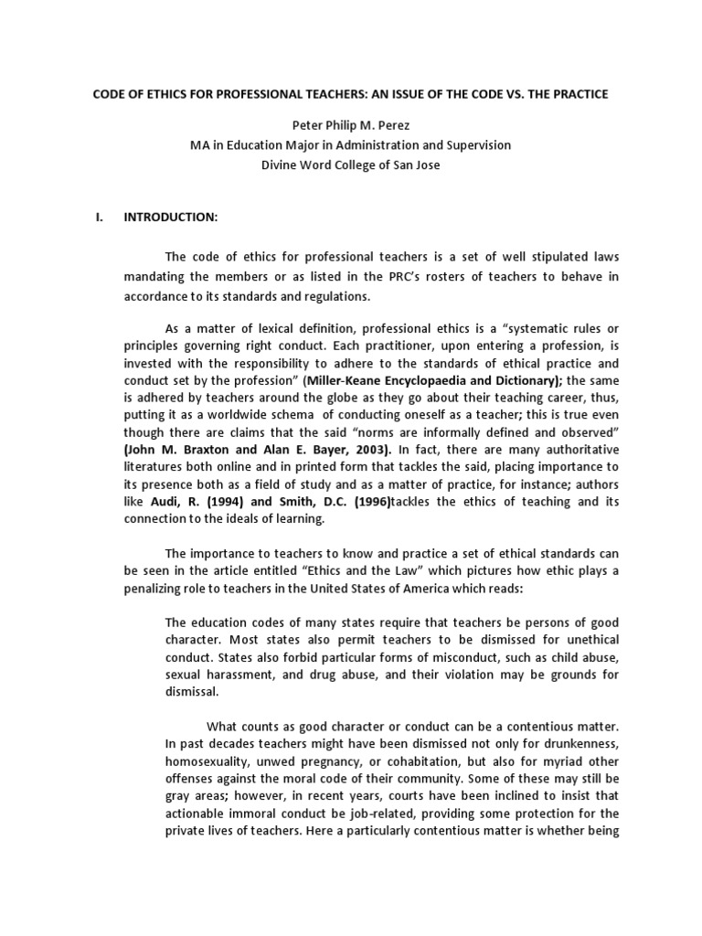 Code Of Ethics For Professional Teachers Suffrage Free Exercise Clause