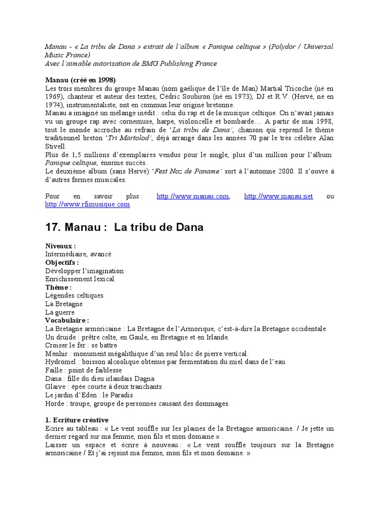 Hervé Lardic La Tribu De Dana Paroles