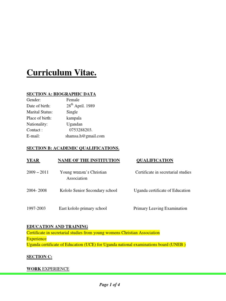 Curriculum Vitae Shamsa Uganda Applied Psychology