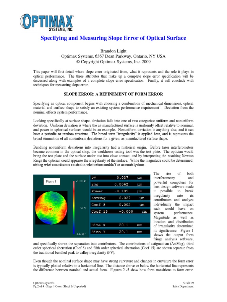 Specifying and Measuring Slope Error of Optical Surface | PDF | Angular ...