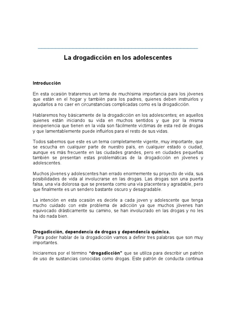 La Drogadiccion | PDF | Drogas | Adolescencia